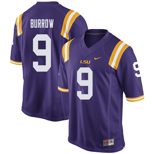 Men #9 Joe Burrow LSU Tigers College Football Jerseys Sale-Purple